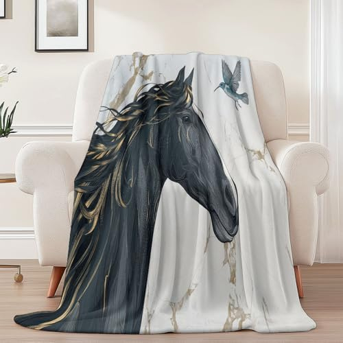 Kuscheldecke 130 x 150 cm Warme Sofadecke Wohndecke Weiche Kuschelige Fleecedecke Schwarz Flanell Decke, Tiere Pferde Vögel Flanell Fleecedecke Für Büro Schlafzimmer Wohnzimmer