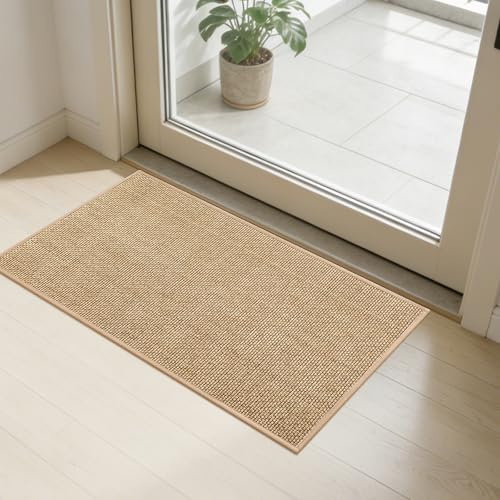 SMILOOL Front Door Mat Indoor Entrance, 17 x 30 Non-Slip Inside Door Mats for Entryway, Dirt Resistant and Absorbent Washable Doormat, Low Profile Entry Way Doormats, Floor Mats for House, Beige