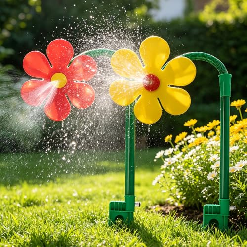 WRQIOO 2 aspersores de césped con flores bailando, 360 °, Crazy Daisy Sprinkler, flor de agua para jardín con conector de manguera de 4/6 pulgadas, adecuado para jardines y exteriores