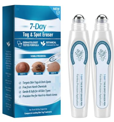 7-Day Tag and Spot Eraser Precision Rollerball Pen,Natural Gel Formula, All Skin Types, Deep Penetrating, Non-Greasy Texture, Targets Dark Spots (2PCS)
