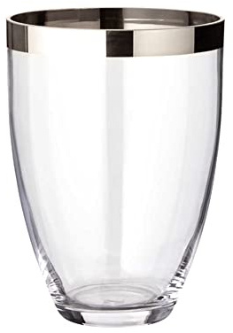 EDZARD Vas Charlotte, rund, höjd 24 cm, diameter 19 cm, munblåst kristallglas med platina-kant – glasvas, blomvas, modern tulpanvas