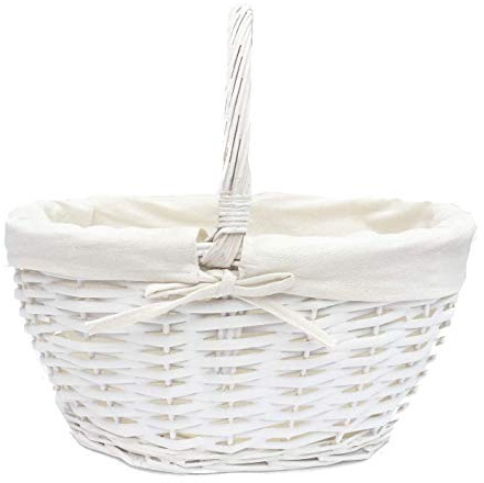 Strong Oval Wicker Garden Trug Basket Flower Harvest Log Fruit With Handle (White, Small 27x22x25cm)
