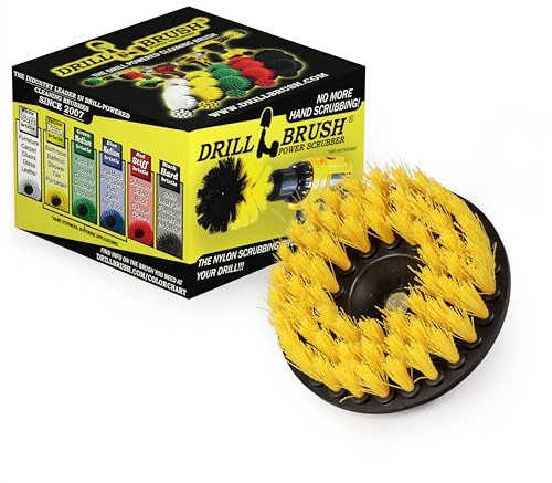 Drillbrush 5-inch Commercial Cleaning Scrub Brush - Fits Electric, Pneumatic DA Rotary Polishers - Yellow Nylon Bristles - Cleans Bathroom Surfaces, Tile, Grout, Floor