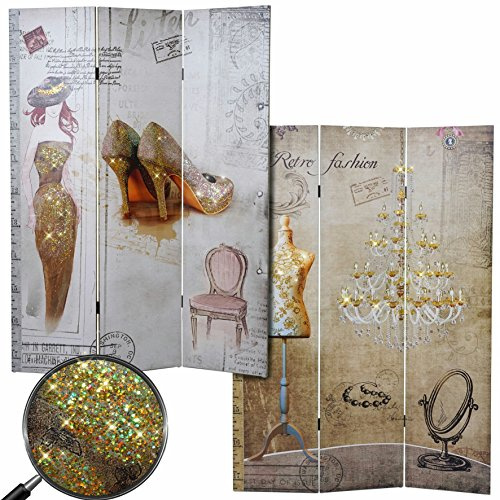 Mendler Foto-Paravent Vintage, Raumteiler Trennwand, Glitzer Retro Fashion MVG-Zertifiziert - 180x120cm