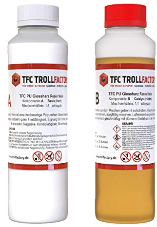 TFC Troll Factory PU Giessharz Resin 9 Min. I Zweikomponenten-Giessmasse, beige I dünnflüssig, 1 kg (2 x 500 g)