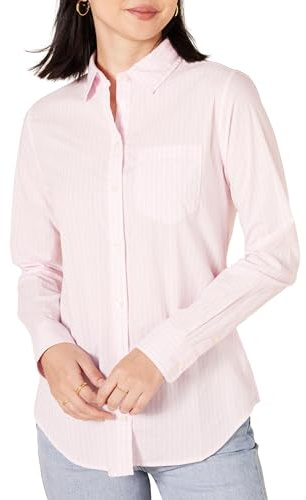 Amazon Essentials dam klassisk passform långärmad knapp ner poplin skjorta, rosa, rand, X-Large