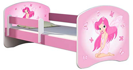 Kinderbett Jugendbett mit einer Schublade und Matratze Rausfallschutz Rosa 70 x 140 80 x 160 80 x 180 ACMA II (07 Rosa Fee, 80 x 160 cm)