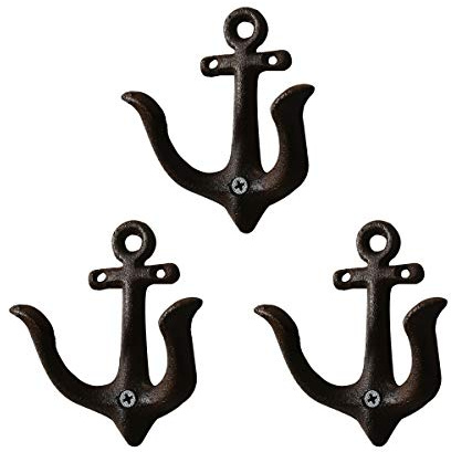 TentHome 3er-Set Maritime Dekoration Garderobe Antik Gusseisen Wandhaken Kleiderhaken Garderobenhaken Anker Doppelhaken Wandgarderobe Vintage Garten Haken Antik Schwarz