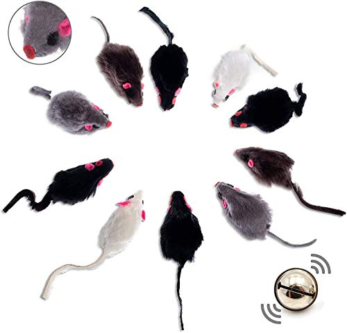 ELANOX 10er Set Spielmäuse Spielmaus 10 Stück mit Glocke I ohne Plastikteile außen (Augen, Nase) in Katzenminze getränkt Katzenspielzeug für alle Katenrassen (10 Stück Mix)