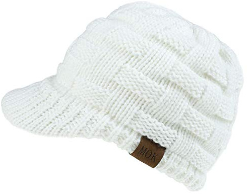 Yixda Pferdeschwanz Mütze Warme Strickmütze Beanie Cap mit Zöpfen Loch (Weiß)