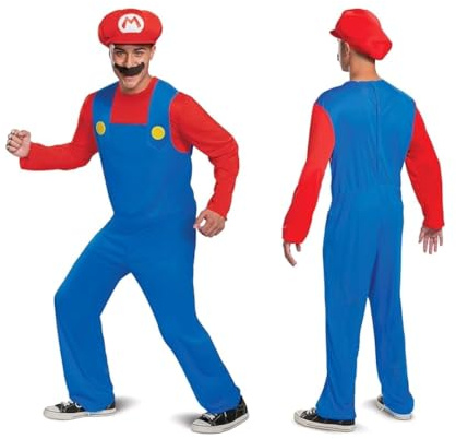 Super Mario Bros. Mario vuxenkostym, officiellt licensierad av Disguise, bekväm passform och detaljerad design, M 38 till 40