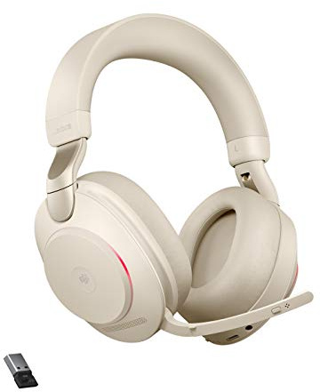 Jabra Evolve2 85 Wireless PC Headset – Noise Cancelling Microsoft Teams Certified Stereo Headphones With Long-Lasting Battery – USB-A Bluetooth Adapter – Beige