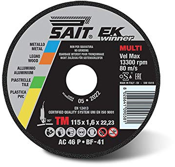 Sait 09038 EK WINNER-TM AC 46 R - Disco da taglio piatto, diametro 115 mm, spessore 1,6 mm, foro medio 22,23, 20 pezzi