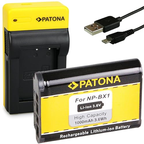 PATONA Akku NP-BX1 BX1 mit Slim USB-C Ladegerät NPBX1 Akkulader Kompatibel mit Sony DSC-RX1 RX1R II DSC-HX50 DSC-HX60 DSC-HX300 DSC-HX400 DSC-WX500 DSC-RX100 II III IV V