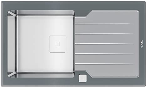 Teka Diamond RS15 1C 1E 86 - Fregadero Encastrado de 50 cm, Urban Colors Edition, SilentSmart, Desagüe Automático Cuadrado, Tapa decorativa, Color Stone Grey