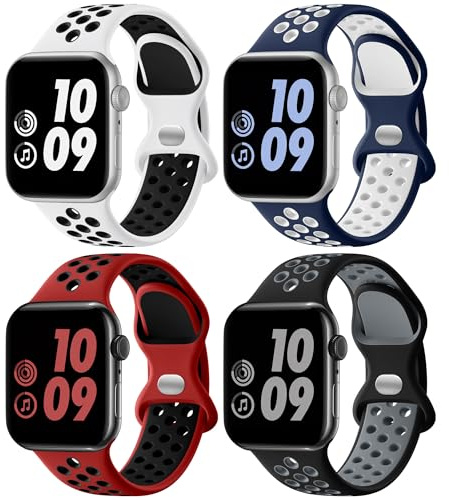 Adorve 4 Pack Sports Silicone Strap for Apple Watch 11 Straps 46mm 45mm 44mm 49mm 42mm - Breathable Air Holes Band for iWatch Series 10 9 8 7 6 5 4 Ultra SE 3 2 1, Two-Tone Design for Men & Women