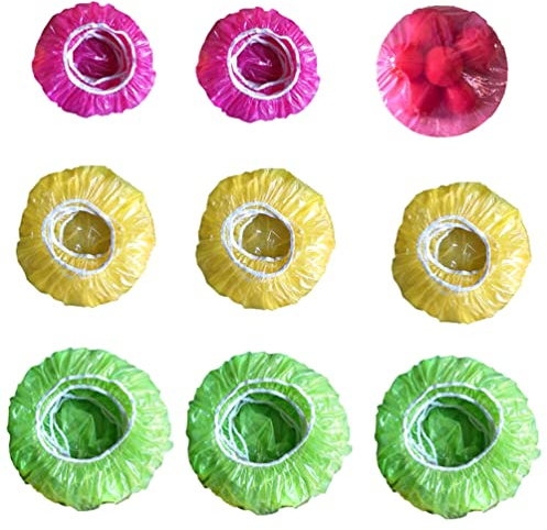 Loopunk 105 Pieces Elastic Food Protection Lids, Reusable Film for Bowls of Various Sizes for Vegetable Storage or Household Food Storage,Pink, Yellow, Green