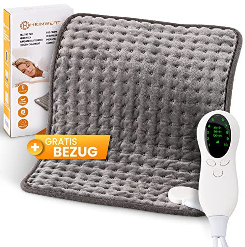 HEIMWERT Wärmekissen Heizkissen mit Abschaltautomatik - Sofortwärme in 10 Stufen bis 100 Watt mit Timer - 30x40 cm ideal für Rücken Schulter Nacken Bauch I elektrisches Wärme Kissen heating pad Grau