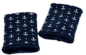 Maritime Pulswärmer (Armstulpen) Baumwolljersey und Baumwoll-Fleece aus meiner Nähwerkstatt.