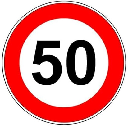 CARTELLO IN LAMIERA SCATOLATA DISCO diametro 60 cm - limite massimo di velocità 50km/h - SEGNALE CATARIFRAGENTE CON CAVALLETTO (CARTELLO)