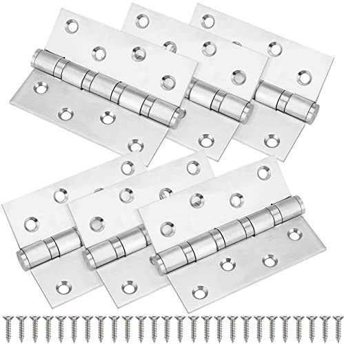 KOHAND 3 Pairs 4 Inch Ball Bearing Door Hinges, Stainless Steel Chrome Hinges, Fire-Rated with Screws for Internal & External Rooms, Kitchen, Cabinet (Silver)