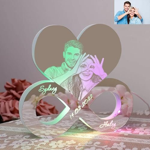Personalisierte unendliche Herz Foto Led Spiegel Licht benutzerdefinierte Neon-Schilder für Wanddekoration, benutzerdefinierte Herz leuchtet USB-Acryl