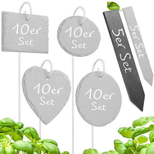 Tiny Garden Pflanzenschilder für draußen wetterfest aus Schiefer - Pflanzenstecker zum beschriften, Kräuterschilder, Blumenschilder, Pflanzenschilder - 5er Set groß (20x3cm)