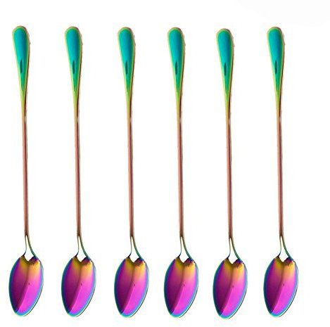 Rfeeuubft Kaffee Teeloeffel, Satz Von 6 Regenbogenfarbe Kaffeeloeffel - Eiscreme Dessert Loeffel Stir Loeffel Ruehrloeffel, Spitzkopf
