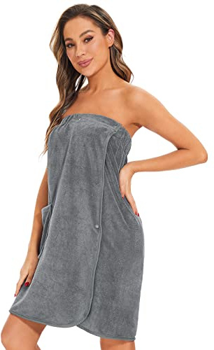Ymmchy Sauna Frottee Bademantel Damen Saunatuch Saunakilt mit Druckknöpfen, Tasche und Gummizug