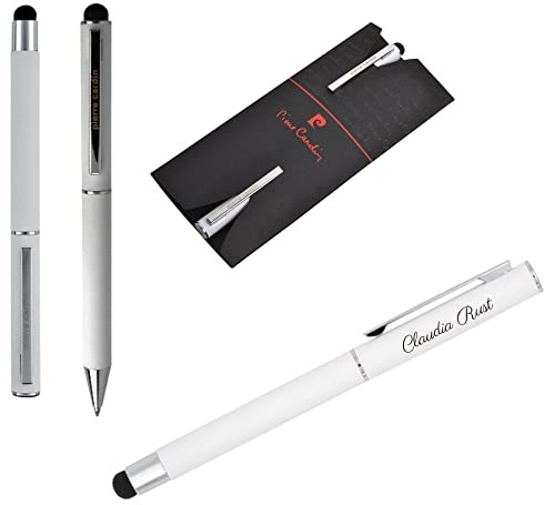 Pierre Cardin® CLAUDIE Set aus Touch Pen Kugelschreiber und Rollerball mit Gravur | Premium Stifte | Etui | blaue Mine | personalisiertes Geschenk | Namen | graviert | Jahrestag | Geburtstag (Weiss)