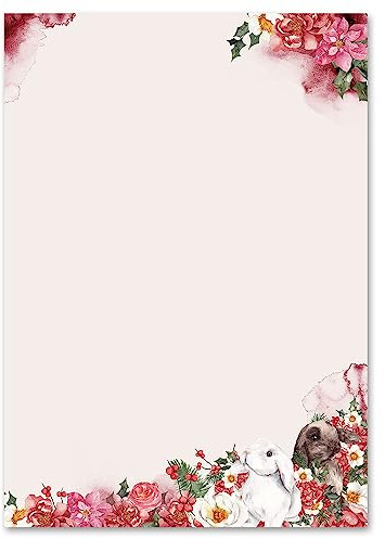 50 Blatt Briefpapier Frühlingsmotiv BLUMENHASEN - DIN A4 Format