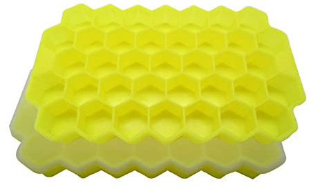 Gadgetime USA 2 pack Honeycomb ice tray with Cover - Fun Shaped Mold for Freezer, Cocktails - Stackable, BPA & Odor Free - Silicone - Yellow