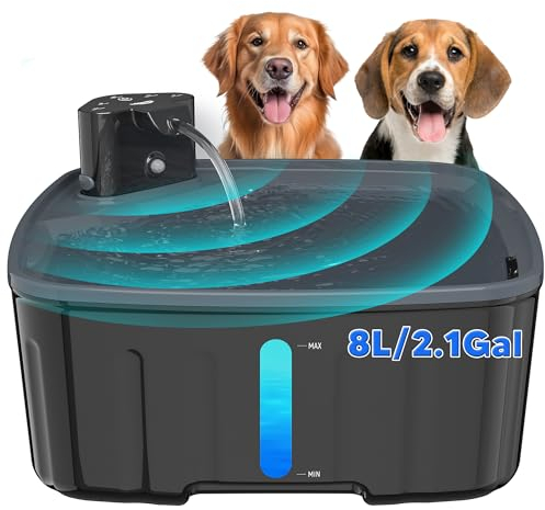 Kittyspout Fuente de Agua para Gatos y Perros 8L - Sin Cable, con Batería Recargable 5000mAh y Sensor de Movimiento - Bomba Silenciosa y Filtro de Carbón, para Mascotas Grandes o Múltiples