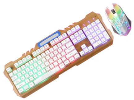 GRIRIW White Mechanical Gaming Keyboard and Mouse Combo, Backlit USB Keyboard with Comfortable Typing, Precision Mouse and Ergonomic Design for PC Gamers