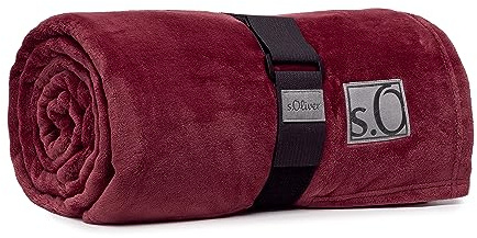 s.Oliver Kuschelsoft Decke 150x200 cm - flauschig, warm & waschbar, Kuscheldecke dunkelrot Uni