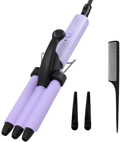 Mini Hair Crimper, janelove 1/2 Inch Beach Waves Curling Iron, Hair Waver for Short & Medium with 3 Ceramic Barrels, Home and Travel Friendly Crimper Hair Tool, Dual Voltage, 392℉ Fast Heating