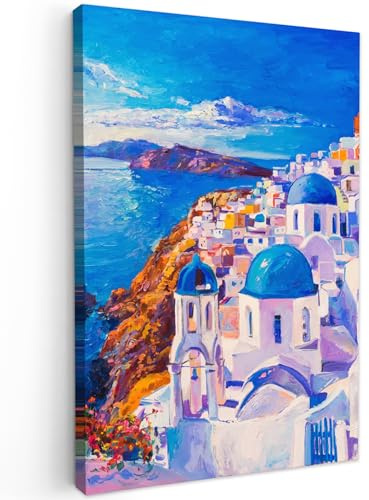 MuchoWow© Leinwände Wall Decoration Bilder Schlafzimmer Deko Pictures | 60x90 cm - Canvas Painting Wanddekoration Wohnzimmer Kunstdruck - Gemälde - Griechenland - Wasser - Ölfarbe