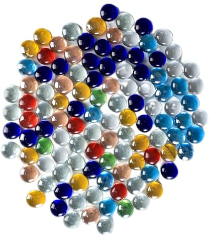 Hisredsun Lot de 290 galets en verre - 17-20 mm - 1,35 kg - Perles plates en marbre - Pierres de remplissage de vases - Cristaux artificiels - Décorations en verre pour aquarium
