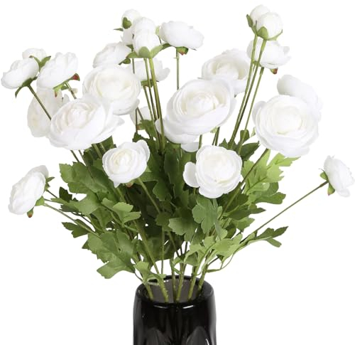 ICBOX Künstliche Ranunkeln, weiße Seidenblumen, persische Butterblumen, Ranunkel, realistische Kunstblumen, Großpackung für Hochzeit, Tisch, Heimdekoration, Büro, Dekoration, 8 Stück