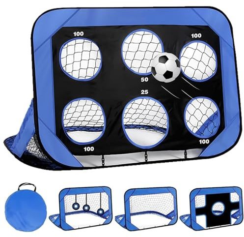 Fussballtor, Fussballtore für Garten Kinder mit Tragetasche Fußballtor Kinder 4 Spielmodi Faltbar Fussballtore für Indoor Outdoor Geschenk Junge Mädchen ab 6-12 Jahre, 120 x 80 x 80cm Blau