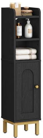 Hzuaneri Bathroom Cabinet, Small Corner Floor Cabinet with Door and Shelves, Narrow Toilet Paper Cabinets, Bathroom Organizer with Adjustable Shelf, for Small Spaces, Black BC08206X