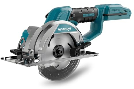 Anancyi Sega circolare senza fili, sega circolare a batteria da 14 cm, motore senza spazzole, angolo di taglio 0-45°, profondità di taglio 0-51 mm, per Makita BL1830, BL1830B, BL1840, BL1840B, BL1850,