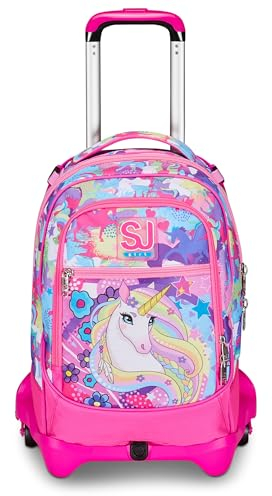 SJ Gang Trolley Scuola Jack 3 Ruote, Rosa, Unibraid, 3 in 1, Triplo Uso, Zaino Con Carrello Sganciabile, Tasca Porta Borraccia e Crossover System, Zaino Scuola Viaggio, Bambina Ragazza