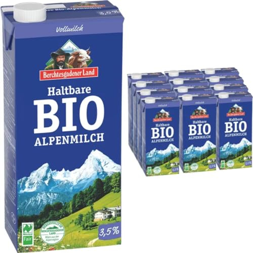 Berchtesgadener laktosefrei Milch Land H-Milch 3,5% Fett, Haltbare Milch, Alpenmilch, je 1 Liter, 12 Stück+ pufai