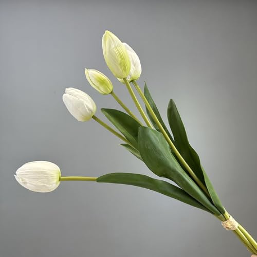 ABCWARRT Tulipani Artificiali Bouquet PU Real Touch Fiori Falsi Decorazione di Matrimonio Simulazione Tulipano Fiore Rosa Ristorante Decorazione Hotel (Bianco)