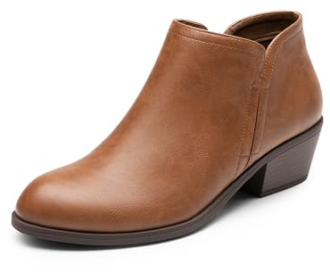 DREAM PAIRS Women Ankle Booties Low Chunky Heel Dress Boots,Brown-Pu,10