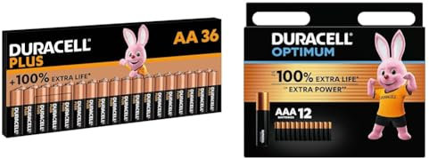 Duracell Plus AA Batteries (36 Pack) - Alkaline 1.5V - Up To 100% Extra Life - Reliability & Optimum AAA Batteries (12 pack) - Alkaline Batteries 1.5V - Up To 100% Extra Life