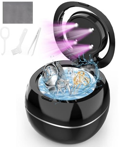 Limpiador ultrasónico de joyas, limpiador profesional de joyas de 42 KHz, máquina ultrasónica para anillo, diamante, collar, monedas, correas de reloj (negro)