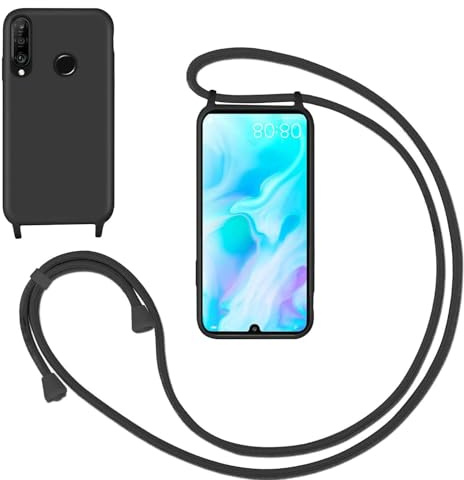 GoodcAcy Handykette Handyhülle für Huawei P30 lite,Smartphone Necklace Hülle mit Band Schutzhülle mit Kette zum umhängen Halskette Flüssig Silikon Case für Huawei P30 lite,Schwarz