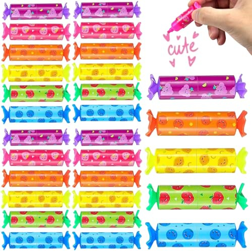 IATAHI Mini Textmarker,24pcs Bonbon Textliner Stifte für Kinder,Lustige Stifte Schreibwaren,Textliner Stiftes,Süße Kawaii Highlighter Marker für Geschenke Party Geburtstag Schule Mitgebsel-Füllungen